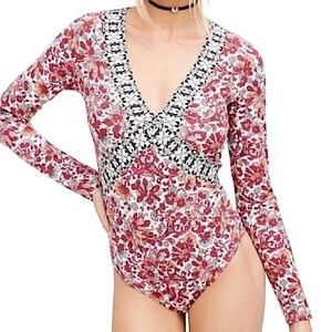 Free People Nowhere To Be Red White and Black Bodysuit Size XS